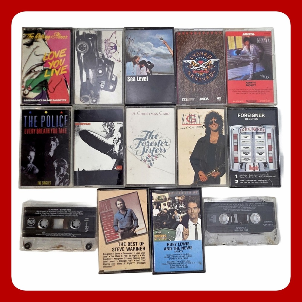 Vintage Rock Pop Country Cassette Tape Lot 14pc Rolling Stones Led Zeppelin Set